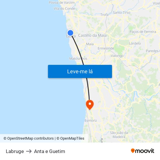 Labruge to Anta e Guetim map