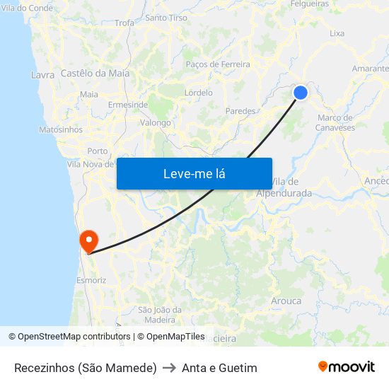 Recezinhos (São Mamede) to Anta e Guetim map