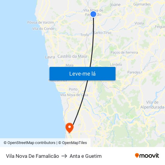 Vila Nova De Famalicão to Anta e Guetim map