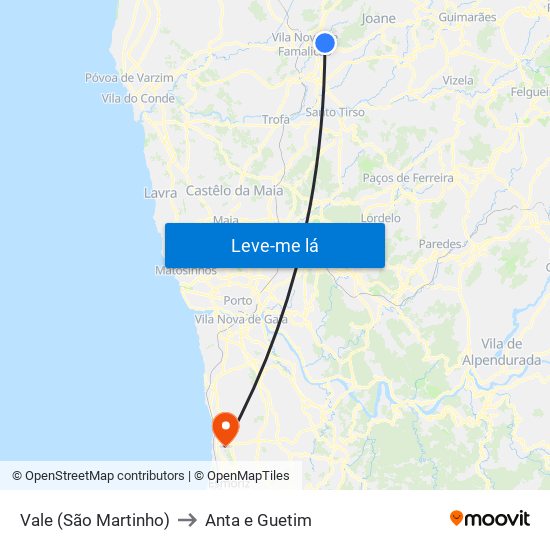 Vale (São Martinho) to Anta e Guetim map