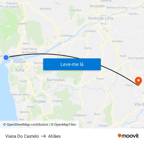 Viana Do Castelo to Atiães map