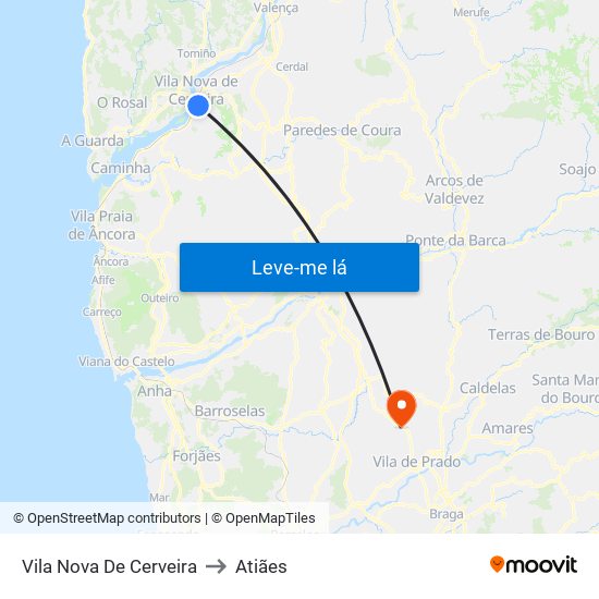 Vila Nova De Cerveira to Atiães map