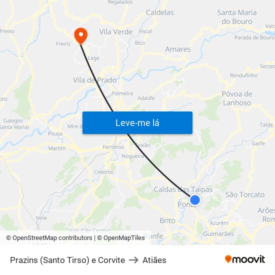 Prazins (Santo Tirso) e Corvite to Atiães map