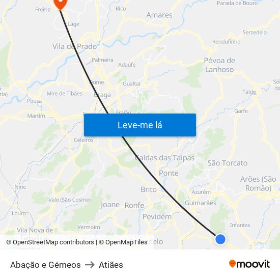 Abação e Gémeos to Atiães map