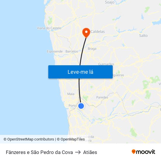 Fânzeres e São Pedro da Cova to Atiães map