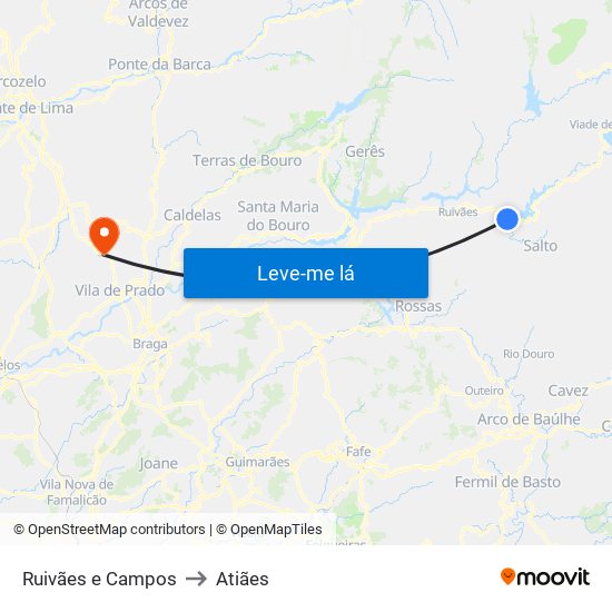 Ruivães e Campos to Atiães map