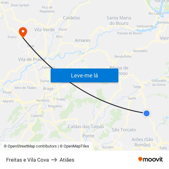 Freitas e Vila Cova to Atiães map