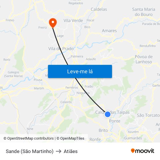 Sande (São Martinho) to Atiães map