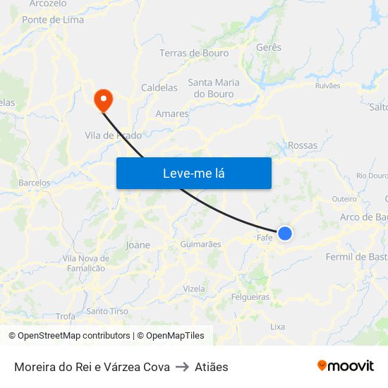 Moreira do Rei e Várzea Cova to Atiães map