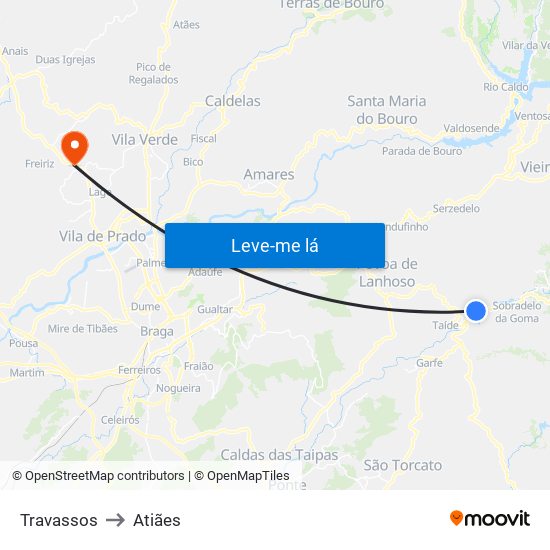 Travassos to Atiães map