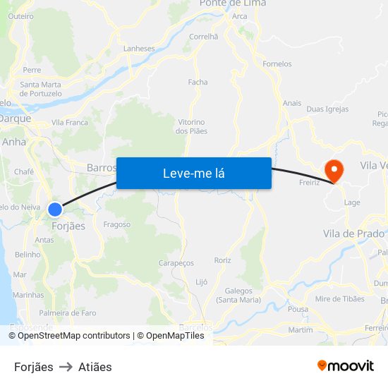 Forjães to Atiães map
