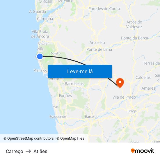 Carreço to Atiães map