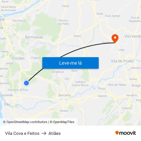 Vila Cova e Feitos to Atiães map