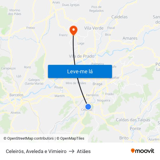 Celeirós, Aveleda e Vimieiro to Atiães map