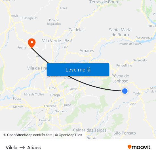 Vilela to Atiães map