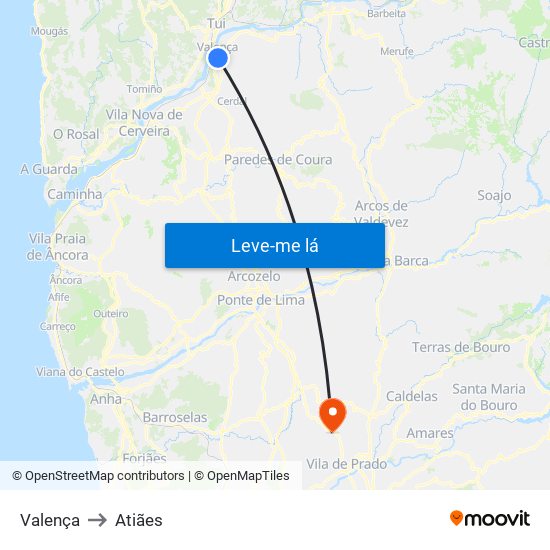 Valença to Atiães map