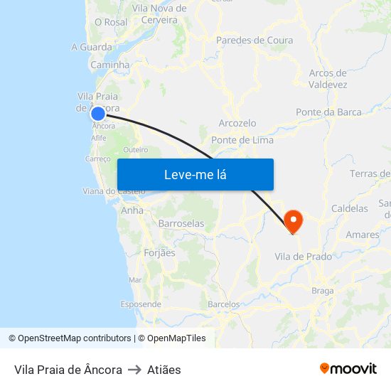 Vila Praia de Âncora to Atiães map