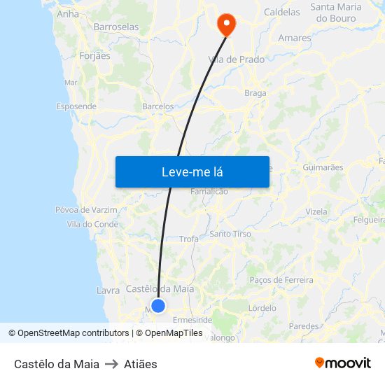 Castêlo da Maia to Atiães map