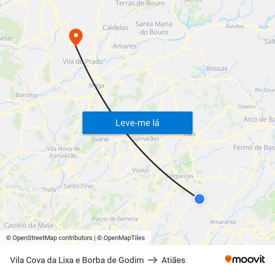 Vila Cova da Lixa e Borba de Godim to Atiães map