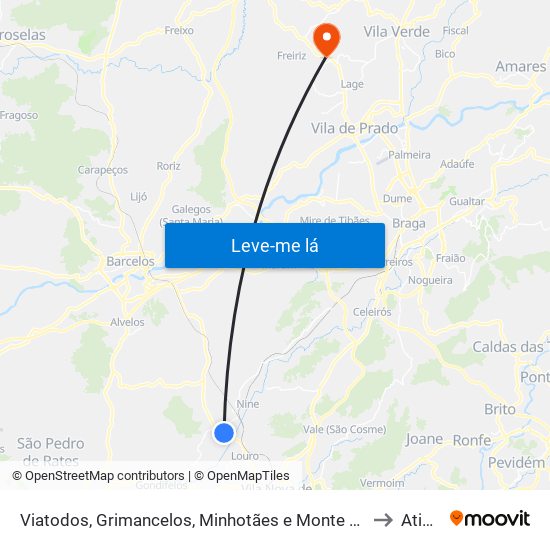 Viatodos, Grimancelos, Minhotães e Monte de Fralães to Atiães map