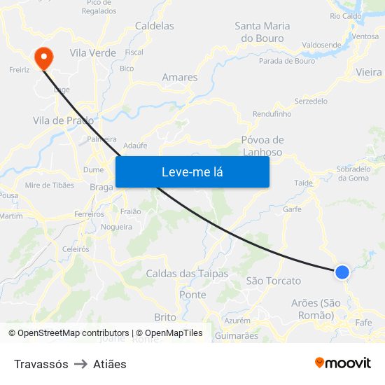 Travassós to Atiães map