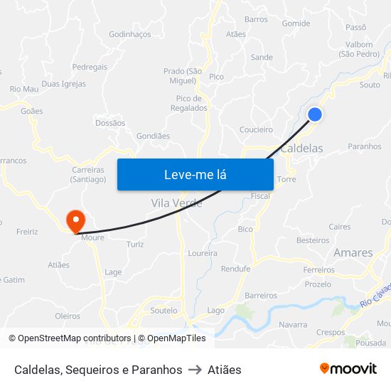 Caldelas, Sequeiros e Paranhos to Atiães map