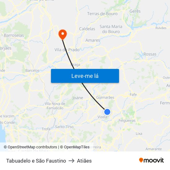 Tabuadelo e São Faustino to Atiães map