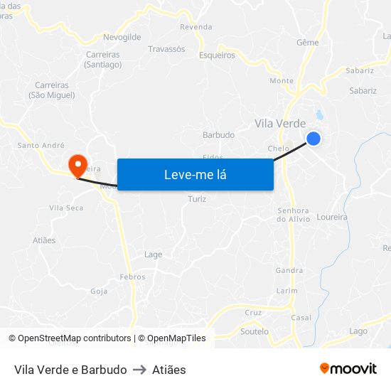 Vila Verde e Barbudo to Atiães map