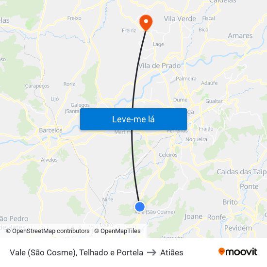 Vale (São Cosme), Telhado e Portela to Atiães map