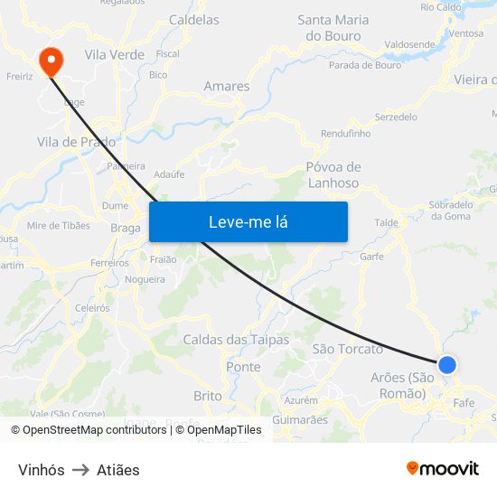 Vinhós to Atiães map
