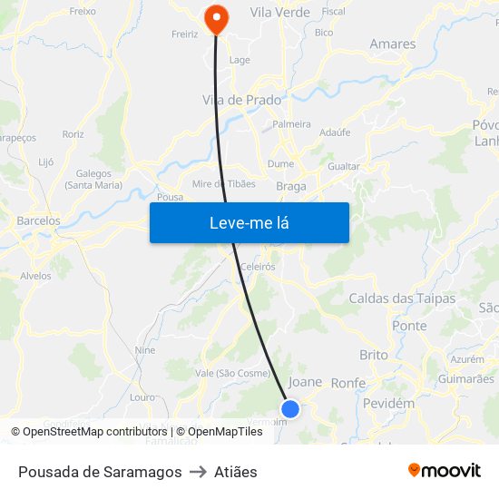 Pousada de Saramagos to Atiães map