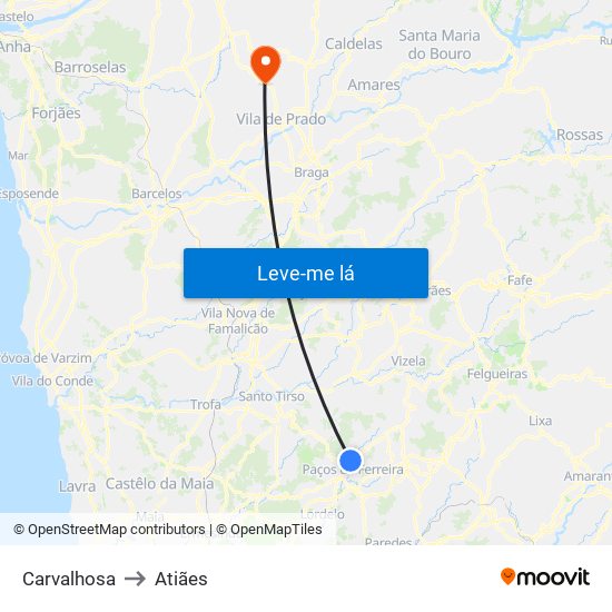 Carvalhosa to Atiães map
