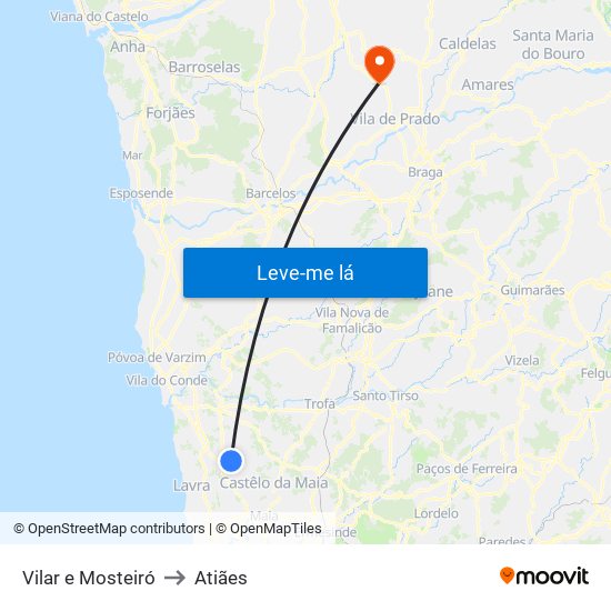 Vilar e Mosteiró to Atiães map