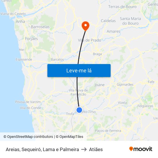 Areias, Sequeiró, Lama e Palmeira to Atiães map