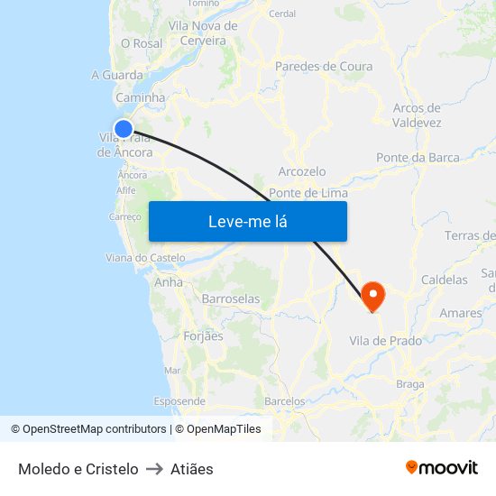 Moledo e Cristelo to Atiães map