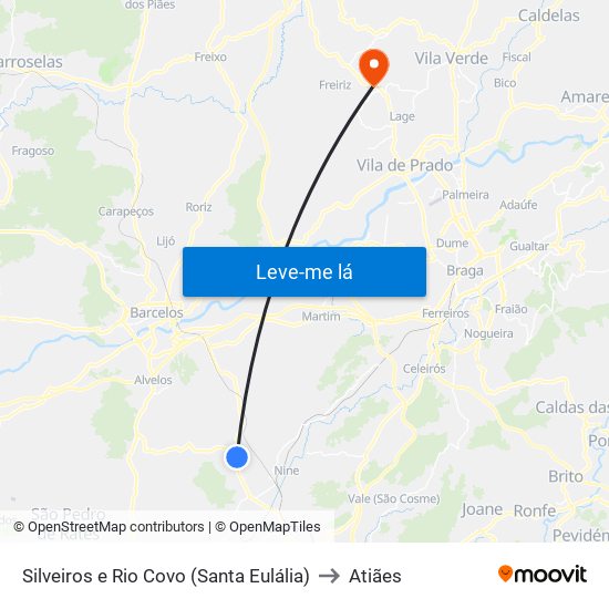 Silveiros e Rio Covo (Santa Eulália) to Atiães map