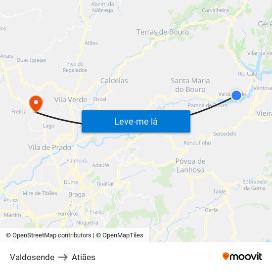 Valdosende to Atiães map