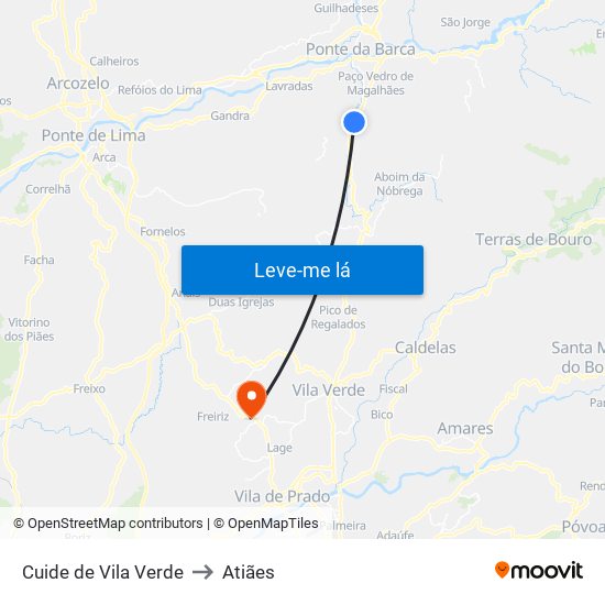 Cuide de Vila Verde to Atiães map