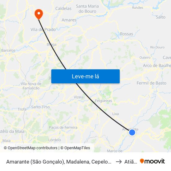 Amarante (São Gonçalo), Madalena, Cepelos e Gatão to Atiães map