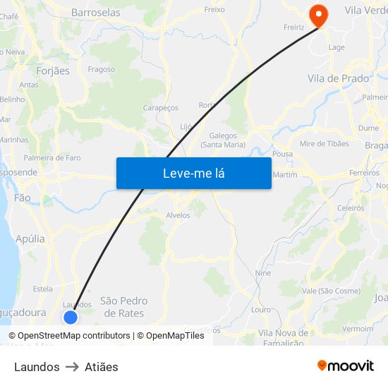 Laundos to Atiães map