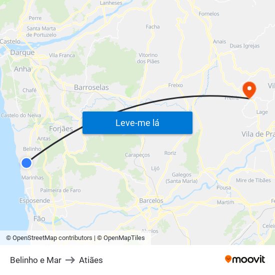 Belinho e Mar to Atiães map