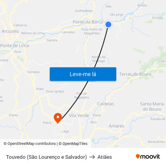 Touvedo (São Lourenço e Salvador) to Atiães map