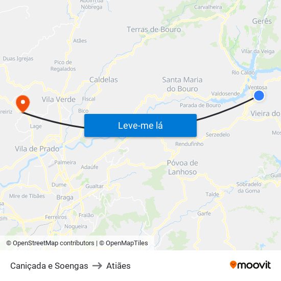 Caniçada e Soengas to Atiães map
