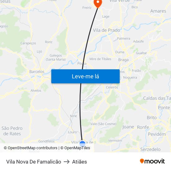 Vila Nova De Famalicão to Atiães map