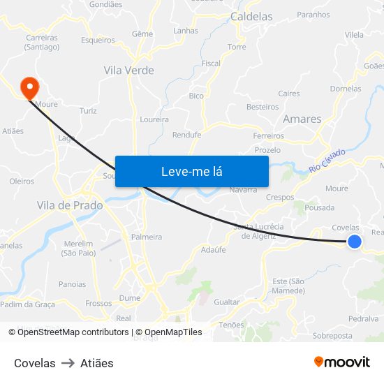 Covelas to Atiães map