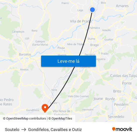 Soutelo to Gondifelos, Cavalões e Outiz map