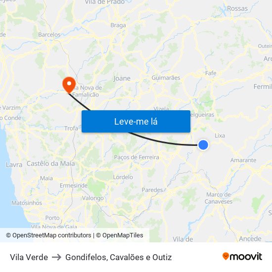 Vila Verde to Gondifelos, Cavalões e Outiz map