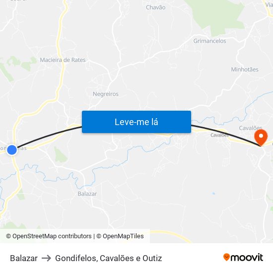 Balazar to Gondifelos, Cavalões e Outiz map