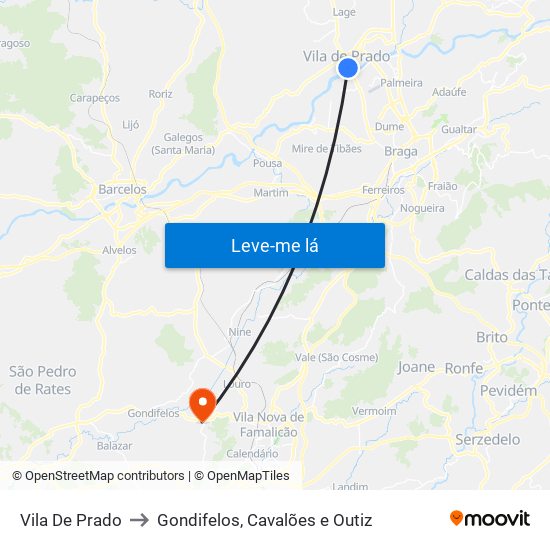 Vila De Prado to Gondifelos, Cavalões e Outiz map