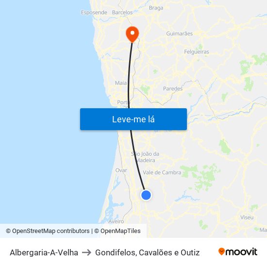 Albergaria-A-Velha to Gondifelos, Cavalões e Outiz map